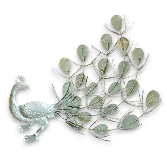 Vintage MCM Wall Decor Tin Peacock PAIR (Made in Hong Kong) Circa 1950-1960s - Picture 5 of 11